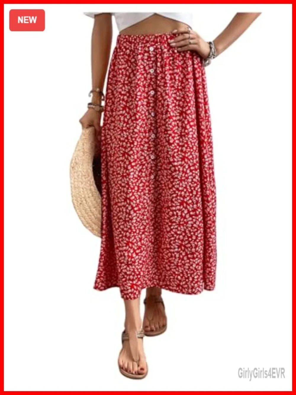 Boho Floral A-Line Skirt Elastic Waist Flowy Summer Beach Outfit